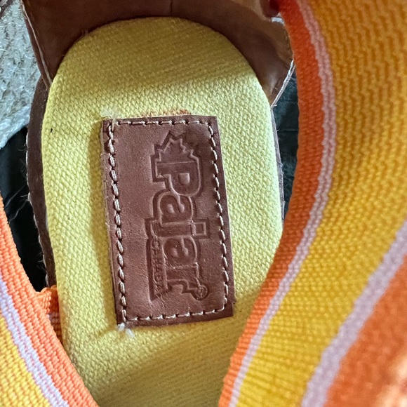 Pajar Canada 🇨🇦 Strappy Yellow/Orange Stripe Woven Espadrilles Wedge Platforms - Picture 6 of 6